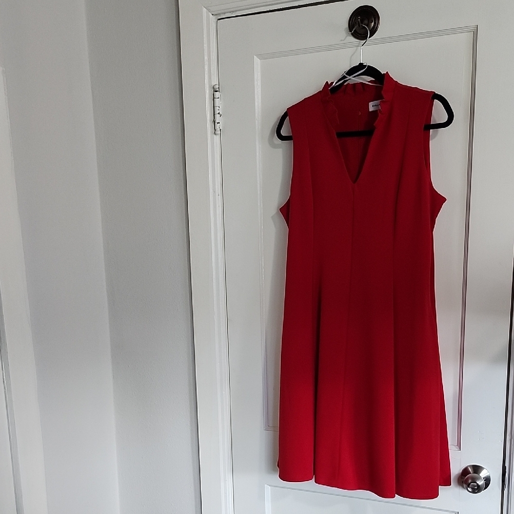 Emma & Michele Bright Red Sleeveless V-Neck Midi Dress